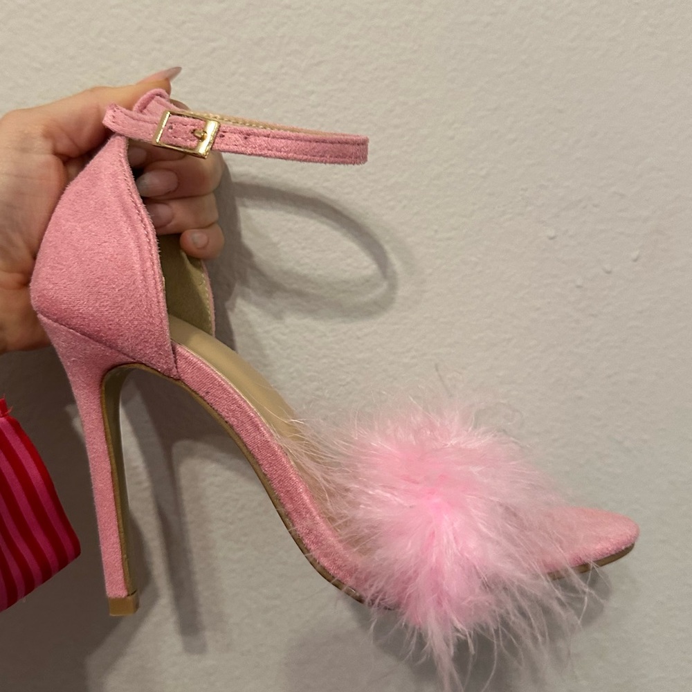 Pink Feather Boa Heels Size 6